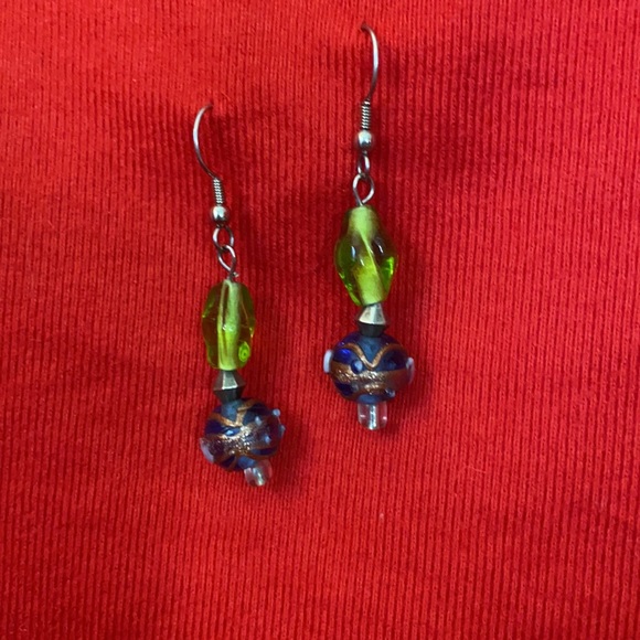 EXQUISITE Beaded Drop Earrings, Gold, Green, Blue, Pink, White, Handmade, L=2” - Picture 4 of 8